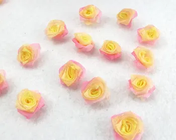 100 Vienetų Šifono Rožių Gėlių Žiedpumpuriai|Ombre Spalva|Pink|Yellow|Gėlių Aplikacijos|Audinys Gėlių|Baby Doll|Amatų Lankas|Priedai Priėmimo